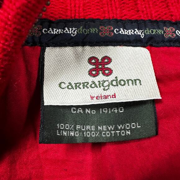Carraig Donn Ireland Full Zip 100% Pure New Wool Red Cable Knit Sweater Size L - Picture 3 of 7